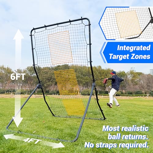 Heavy Duty Baseball Rebounder Net Fielding Trainer Pro Softball Pitch Back Bounce Pitchback for Ground, Line Drive, Fly Ball Return Settings - size: 6 x 4 ft