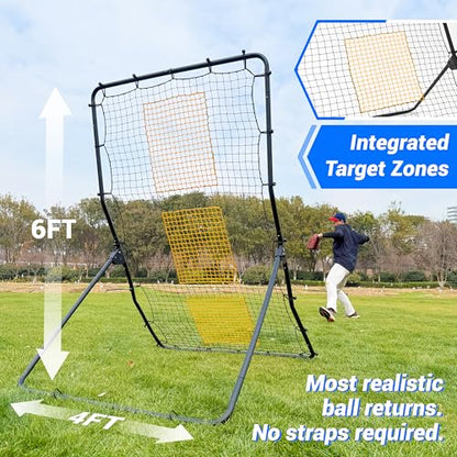 Heavy Duty Baseball Rebounder Net Fielding Trainer Pro Softball Pitch Back Bounce Pitchback for Ground, Line Drive, Fly Ball Return Settings - size: 6 x 4 ft