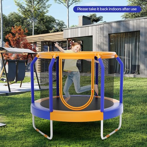 GYMAX Trampoline for Kids, 48” Toddler Trampoline with Enclosure Net, Non-Slip Handrail & Anti-Slip Foot Pads, Mini Kids Trampoline for Indoor/Outdoor, Backyard, Birthday Gift for Boys Girls