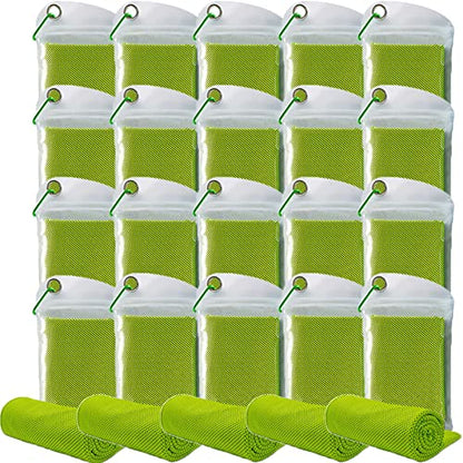 Pack of 20 Cooling Towel 40x12'' Ice Towel for Neck and Face Microfiber Chilly with Bag Breathable Yoga Gym Stay Cool Towels Sweat Rag for Workout Running Camping Pilates Beach, Green - color: Green