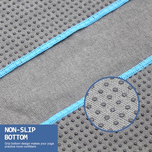 Eunzel Hot Yoga Towel - Microfiber Non Slip Yoga Mat Towel with Grip Dot Sweat Absorbent Towel for Hot Yoga, Pilates and Fitness 72" x 24", Grey/Blue - color: Grey/ Blue