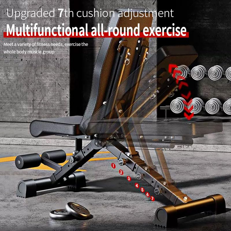 Adjustable Weight Bench for Home Gym – Foldable Strength Training Bench Press with Resistance Bands, 600lb Capacity, 7-Level Incline/Decline – Full Body Workout Equipment for Men & Women