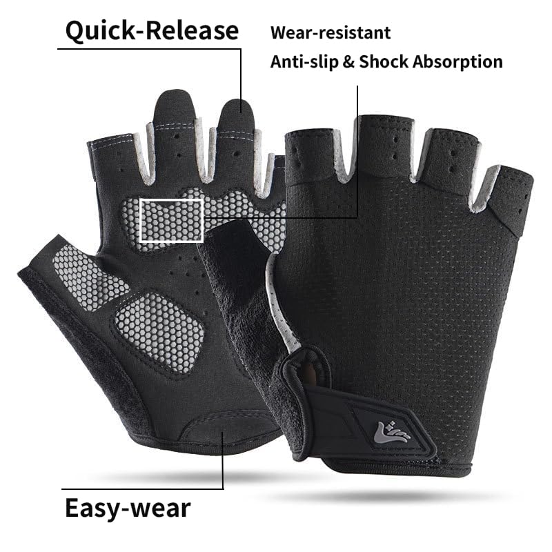 Utaly Men Women Breathable Half Finger Fitness Gloves - Prevents Calluses Gloves with Non-Slip Padding for Gym Workout - size: Medium