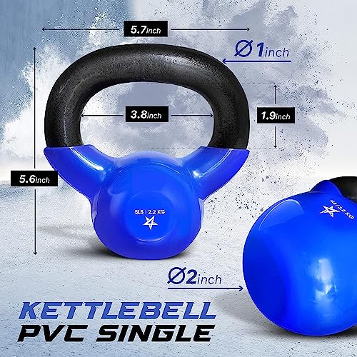 Yes4All Kettlebell, 5-100 LB Vinyl Coated Cast Iron Strength Training Kettlebells for Home Gym Exercises, Fitness, Full Body Workout Equipment, Push Ups, and Grip Strength - color: A. 5LB - Dark Blue, style: Vinyl Coated