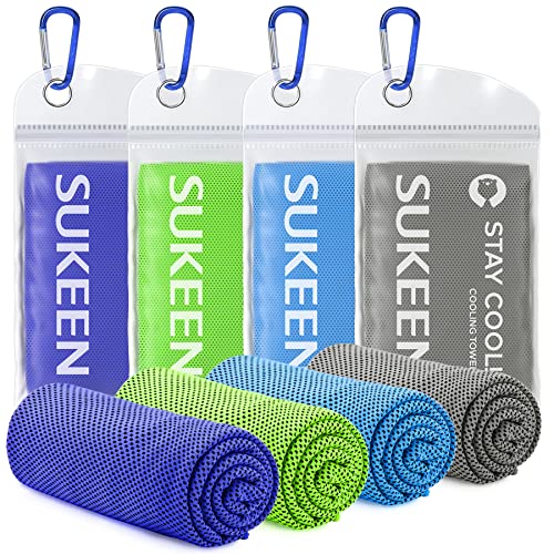 Sukeen [4 Pack Cooling Towel (40"x12"),Ice Towel,Soft Breathable Chilly Towel,Microfiber Towel for Yoga,Sport,Running,Gym,Workout,Camping,Fitness,Workout & More Activities - color: Blue/Green/Dark Blue/Dark Gray