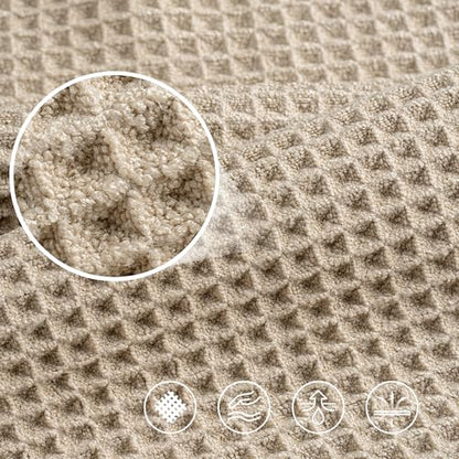 POLYTE 430 GSM Poly Blend Microfiber Quick Dry Waffle Hand Towel, 16x30 in - color: Beige