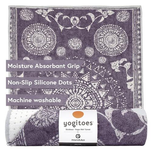 Manduka Yogitoes Hot Yoga Mat Towel - 71" | Moisture Activated Grip | Patented Silicone Nubs | Highly Absorbent, Durable & Easy Care | Made from Recycled Materials | 71 x 24 Inches | Geija Purple