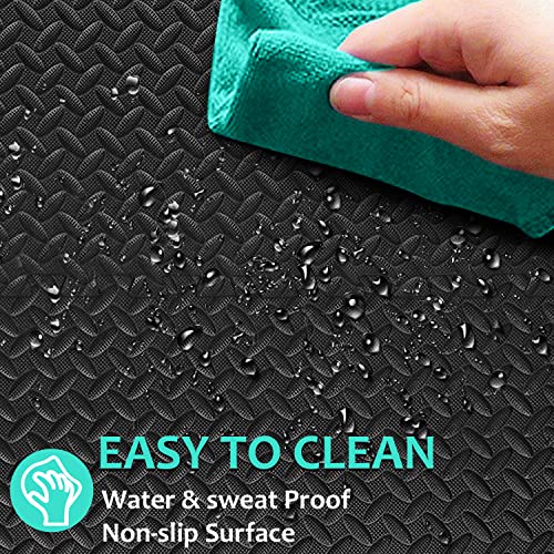 BEAUTYOVO Puzzle Exercise Mat with 12/24/48 Tiles Interlocking Foam Gym Mats, 24'' x 24'' EVA Foam Floor Tiles, Protective Flooring Mats for Gym Equipment - color: 48 Sq.ft/12 Tiles - All-black