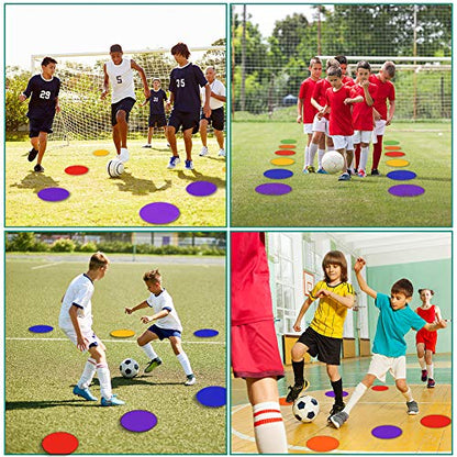 4 Inch & 9 Inch Poly Spot Markers for Gym Floor, Non-Slip Rubber Floor Dots Flat Cones, 6/12/24/60Pcs Agility Markers for Soccer, Basketball, PE Training, Dance & Classroom Activities