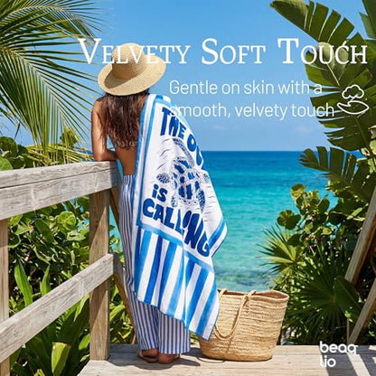 Microfiber Beach Towel Oversized w/Travel Bag, 71 * 36'' Double Print 2-in-1 Quick Dry XL Beach Towels for Cruise Pool Yoga Gym Vacation Gift, Lightweight Absorbent Sandproof Large Bath Towel