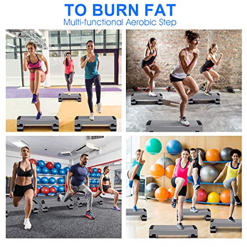 Giantex 35" Aerobic Step, Non-Slip Surface, Height-Adjustable 6" - 8" - 10" Step Aerobics Platform, Workout Fitness Equipment Stepper Trainer, Exercise Step Platform with 3 Riser