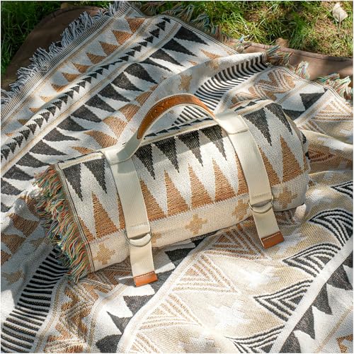 2 in 1 Extra Large Boho Beach Blanket Towel Giant Woven Outdoor Rug Picnic Mat Camping Gear Cruise Essential 2026 Summer Vacation Must Have Airplane Travel Accessories Costa Rica Hawaii Trip Stuff - color: Boho Brown