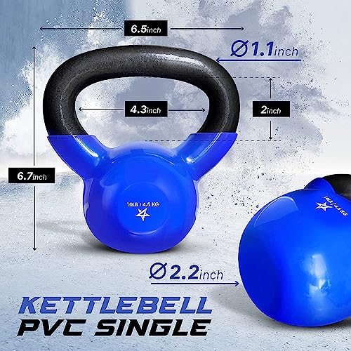 Yes4All Kettlebell, 5-100 LB Vinyl Coated Cast Iron Strength Training Kettlebells for Home Gym Exercises, Fitness, Full Body Workout Equipment, Push Ups, and Grip Strength - color: B. 10LB - Dark Blue, style: Vinyl Coated