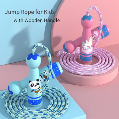 Kids Jump Rope Skipping Rope for Kids -Adjustable Cotton Jumping Ropes with Wooden Handle,Light Weight for Fitness Workout Exercise Outdoor Activity