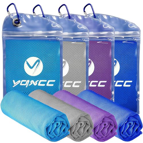4 Pack Cooling Towels, Instant Cooling Neck Wraps, Ice Towel | 40" x 12" Soft Breathable Microfiber Chilly Towel for Face & Neck, Ideal for Gym, Yoga, Golf, Running, Camping & Hot Weather - color: Dark Blue, Light Blue, Light Gray, Purple