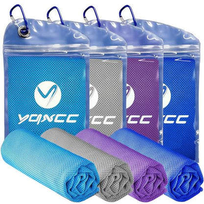 4 Pack Cooling Towels, Instant Cooling Neck Wraps, Ice Towel | 40" x 12" Soft Breathable Microfiber Chilly Towel for Face & Neck, Ideal for Gym, Yoga, Golf, Running, Camping & Hot Weather - color: Dark Blue, Light Blue, Light Gray, Purple