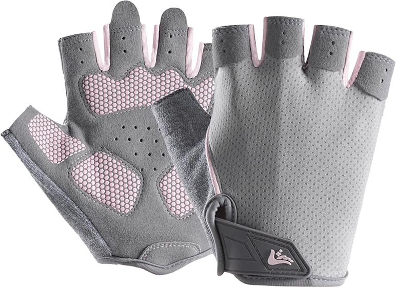 Half-Finger Workout Gloves Unisex - Anti Slip Exercise Gloves Gym Training - color: Gray/Light Pink, size: Medium