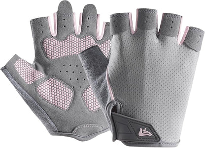 Half-Finger Workout Gloves Unisex - Anti Slip Exercise Gloves Gym Training - color: Gray/Light Pink, size: Medium