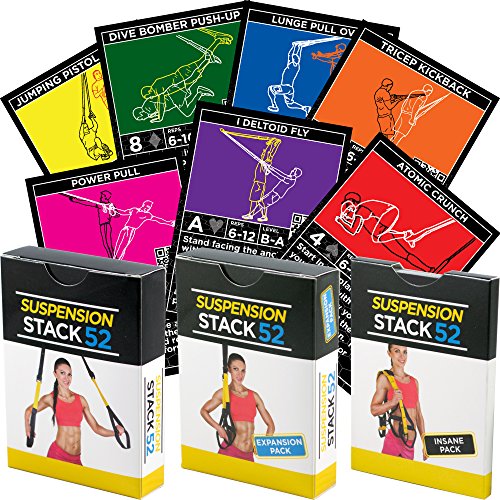 Stack 52 Suspension Exercise Cards TRI Pack. Compatible with All Suspension Trainers. Suspended Bodyweight Resistance Workout Game. Video Instructions Included. Fun at Home Fitness Training Program. - color: Suspension Tri Pack