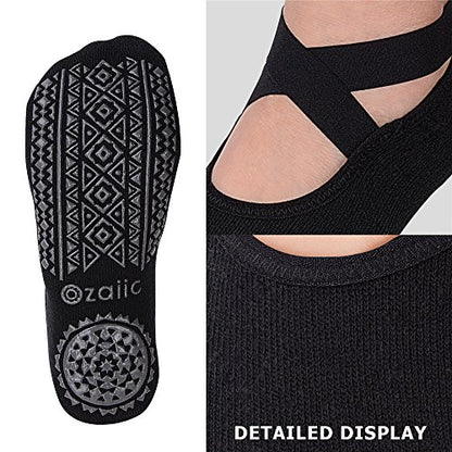 Ozaiic Pilates Socks for Women Non Slip Grip Yoga Barefoot Indoor Workout - color: Black 1p