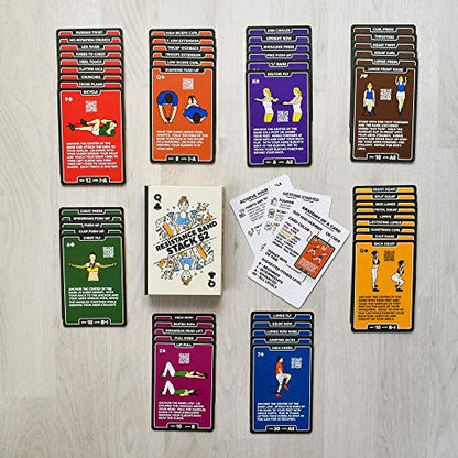 Stack 52 Resistance Band Exercise Cards. Exercise Band Workout Playing Card Game. Video Instructions Included. Home Fitness Training Program for Elastic Rubber Stretch Band Sets. (Updated Deck)