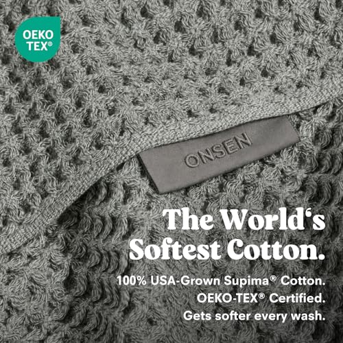 ONSEN Supima® Waffle Bath Towel, Large, Quick Dry Lint Free 100% USA Cotton, Lightweight Absorbent Bath Towel, 31x57 in (Cinder Grey, 1x Bath Towel) - color: Cinder Grey, size: Bath Towel