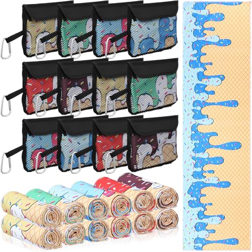 12 Pcs Cooling Towel with Mesh Storage Bag and D Ring Hook, 40" x 12" Soft Breathable Chilly Microfiber Sport Towels for Yoga Running Gym Workout Sport Party Favors Team Gift(Ice Cream Drip) - style: Ice Cream Drip