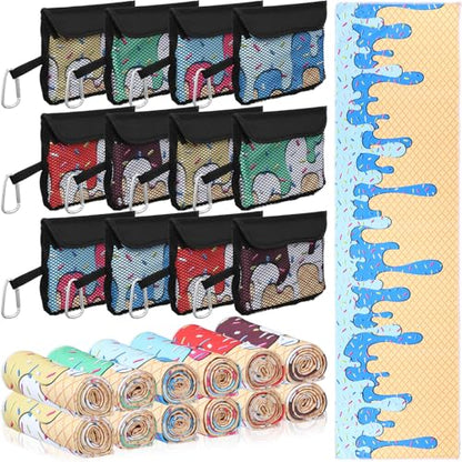 12 Pcs Cooling Towel with Mesh Storage Bag and D Ring Hook, 40" x 12" Soft Breathable Chilly Microfiber Sport Towels for Yoga Running Gym Workout Sport Party Favors Team Gift(Ice Cream Drip) - style: Ice Cream Drip