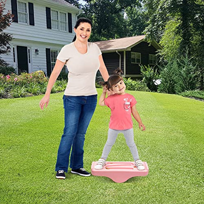 Kids Rocking Seesaw Balance Board with 5 Wooden Balls Sensory Training Rocking Board Balance Training Equipment Children Indoor Outdoor Activity Toy (Pink) - color: Pink