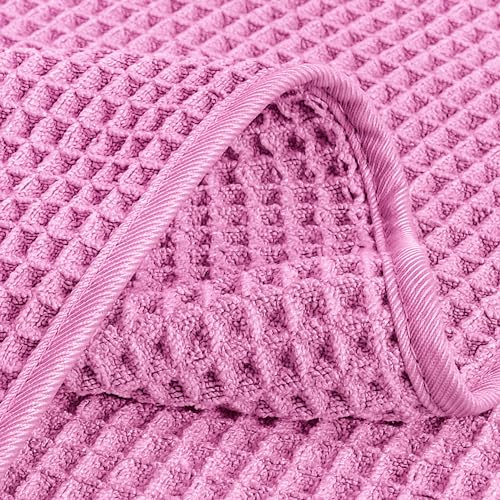 POLYTE 430 GSM Poly Blend Microfiber Quick Dry Waffle Hand Towel, 16x30 in - color: Pink