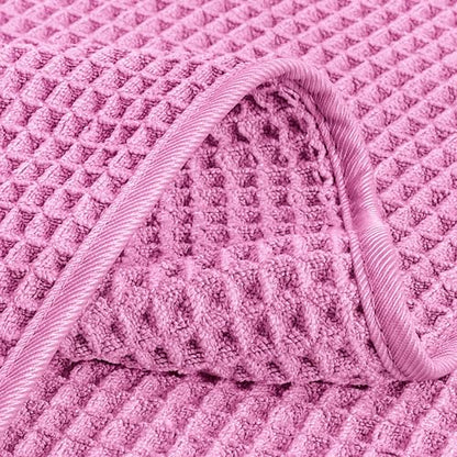 POLYTE 430 GSM Poly Blend Microfiber Quick Dry Waffle Hand Towel, 16x30 in - color: Pink