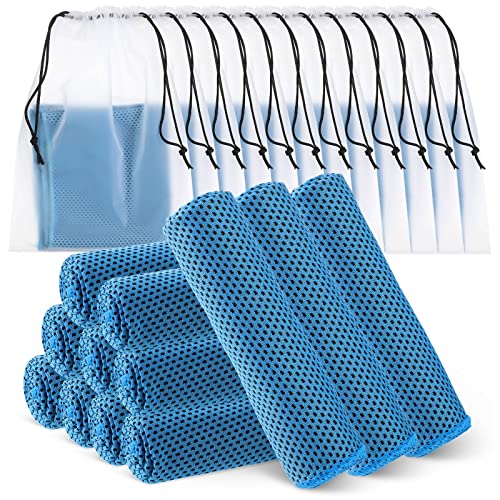 Hosuly 12 Pcs Cooling Towels for Face and Neck 12 x 40 Inch Workout Towels for Gym Fast Drying Hot Weather Sweat Rag Cold Cooling Cloth with 12 Bags Athletes Sport Yoga Golf(Light Blue) - color: Light Blue