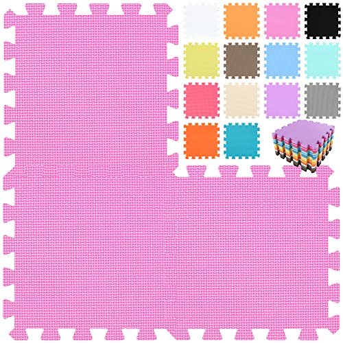 qqpp EVA Rubber 18 Tiles Interlocking Puzzle Foam Floor Mats - Baby Play Mat for Playing | Exercise Mat for Home Workout. Pink. QC-Cb18N - color: Pink, size: 18 Tiles