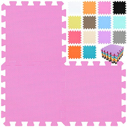 qqpp EVA Rubber 18 Tiles Interlocking Puzzle Foam Floor Mats - Baby Play Mat for Playing | Exercise Mat for Home Workout. Pink. QC-Cb18N