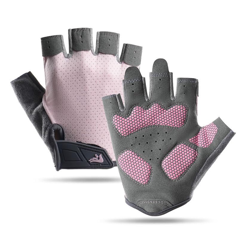 Half-Finger Workout Gloves Unisex - Anti Slip Exercise Gloves Gym Training - color: Pink/Dark Gray, size: Large