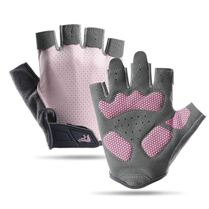 Half-Finger Workout Gloves Unisex - Anti Slip Exercise Gloves Gym Training - color: Pink/Dark Gray, size: Medium