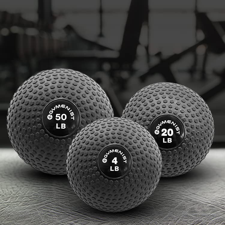 GYMENIST Weighted No Bounce Slam Ball Intensive Workout Training Gym Exercise Weight Balls Equipment - size: 20-LB, style: Black Classic