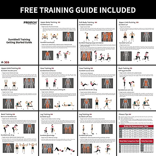 PROIRON 20kg/30kg Adjustable Dumbbells Weights set for Men Women, Cast Iron Dumbell Barbells set, Strength Training Equipment Home Gym Fitness, Hand Weights, Free Weights Bar Bell for Weight Lifting