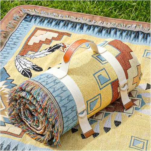 2 in 1 Extra Large Camping Blanket Outdoor Rug Picnic Yoga Mat Lightweight Car Essential Roadtrip Gadget Rv Accessories Glamping Gear Must Haves Hiking Stuff Backpacking Necessities Women Beach Gift - color: Boho Yellow