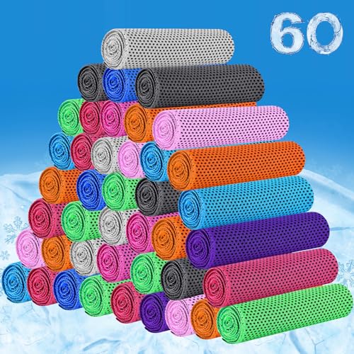 60 Pack Cooling Towels,40"x12" Ice Breathable Soft Chilly Sweat Rag Microfiber Workout Rags for Gym Cooling Towels for Neck and Face for Yoga Golf Sport Running (10 Colors) - color: 10 Colors