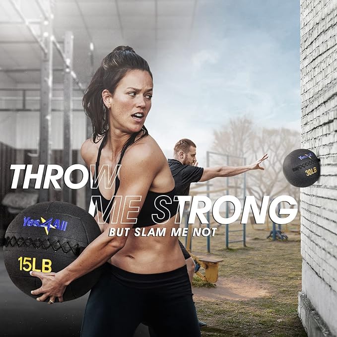 Yes4All Wall Ball, Soft Leather Weighted Iron Sand Ball for Dynamic Multifunctional Exercise, 6 LB - 30 LB - color: A. Black, style: A. 6LB