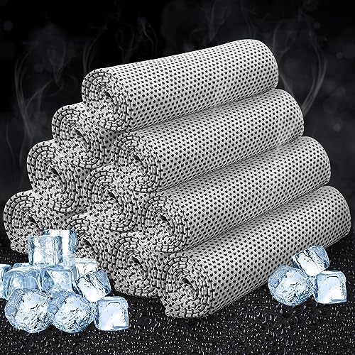 Honoson 10 Pcs Cooling Towel Bulk - Neck & Face Cool Chilly Towels Microfiber Breathable Sport Sweat Rag for Gym, Yoga, Travel, Camping, Running, Outdoor (Grey) - color: Grey