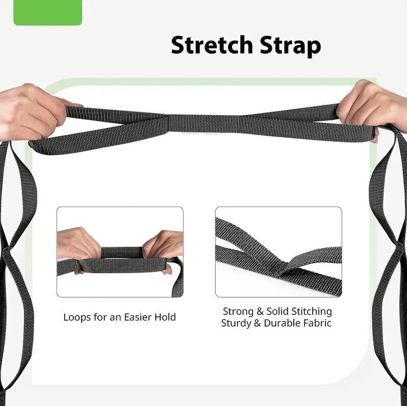 Stretching Strap Yoga Strap for Home Workout, Exercise, Pilates and Gymnastics, Non-Elastic Stretch Bands for Women & Men,Improve Flexibility-Black