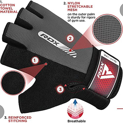 RDX Weight Lifting Gloves Gym Fitness Workout, Anti Slip Padded Full Palm Protection, Ultra Ventilated, Bodybuilding Strength Training HIIT WOD Exercise, Half Finger Men Women Cycling Rowing Climbing