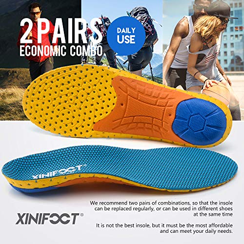 XINIFOOT 2 Pairs Professional Plantar Fasciitis Shoe Insoles Running Insoles High Elastic Cushioning Inserts for Foot Relief, Shock Absorption Breathable Sports Feet Insoles for Men