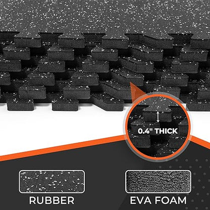 SUPERJARE 0.4'' Thick 6 Pcs 24 Sq Ft Rubber Top Exercise Equipment Mats - size: 6 Tiles (24 Sq Ft)