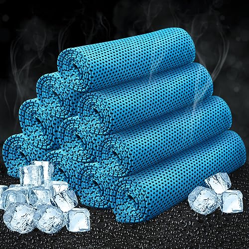 Honoson 10 Pcs Cooling Towel Bulk - Neck & Face Cool Chilly Towels Microfiber Breathable Sport Sweat Rag for Gym, Yoga, Travel, Camping, Running, Outdoor (Blue) - color: Blue
