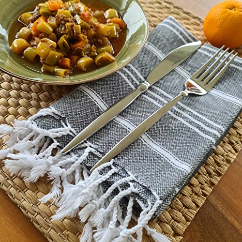 Cacala 100% Turkish Cotton Kitchen Tea Towels, Highly Absorbent Luxury Soft Quick Drying Dish Towel with Hanging Loop for Gym, Yoga, Bath, Sports, Cleaning and Kitchen (23 x 36), Antrasit - color: Grey and White