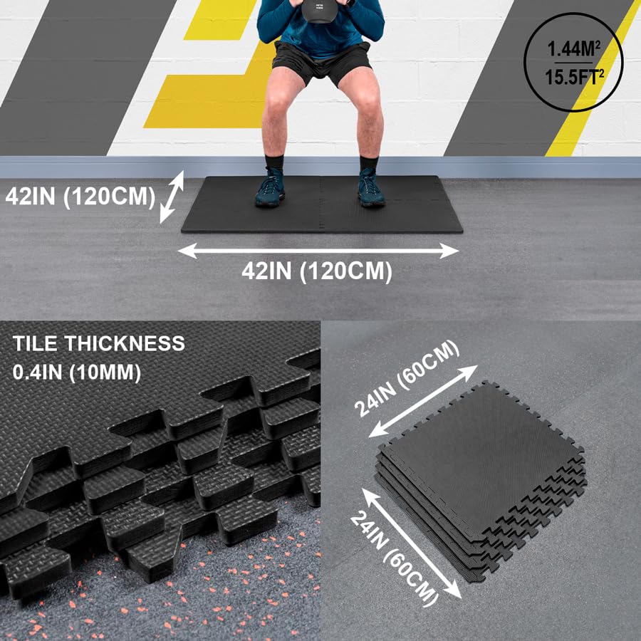 FORZA Interlocking Gym Flooring Tiles [24"x24"] - EVA Foam Mats with Non-Slip Surface – Protective Exercise Floor for Home & Commercial Gyms (Yellow, Pack of 4)