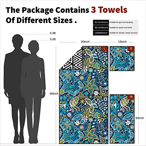 4Monster Camping Towels 3 Size at 1 Pack,Quick Dry Microfiber Towel,Beach Travel Towel Ultra Compact,Soft Gym Towel for Hiking Yoga Travel Sports Backpacking Trip and Pool